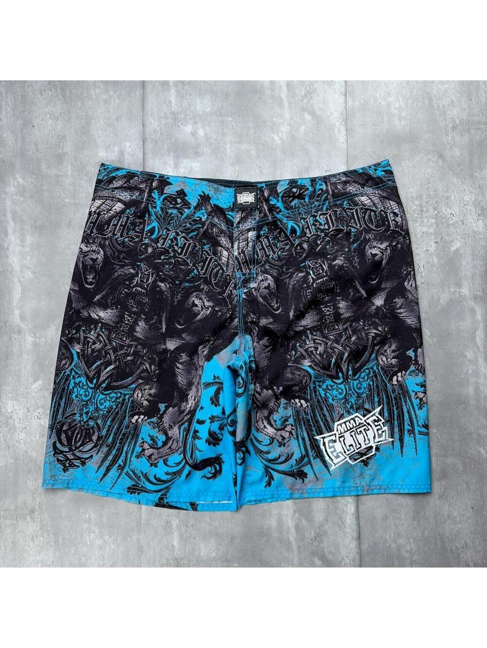 Y2K Blue MMA Elite Grunge Gothic Skater Baggy Board Shorts